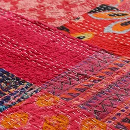 HANDICRAFT PALACE Red Kantha Embroidered Cotton Single Bed Cover image 2