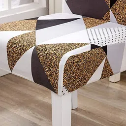 HOUSE OF QUIRK Beige & White 4 Pcs Geometric Printed Stretchable Removable Chair Covers image 3
