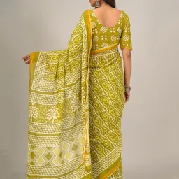 TROPWEAR Ethnic Motifs Zari Pure Cotton Block Print Saree image 3
