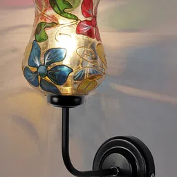 Devansh Blue & Red Floral Mosaic Glass Shade Wall Mounted Lamp with Iron Base image 4