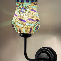 Devansh White & Blue Mosaic Glass Shade Wall Mounted Lamp with Iron Base image 2