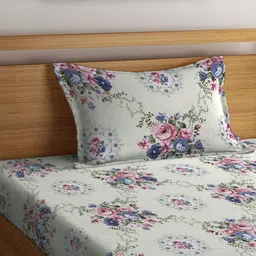 Arrabi Multicoloured Floral Printed 130 TC Single Bedsheet with 1 Pillow Covers image 2