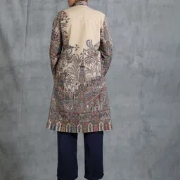 DUSALA INDIA Women Floral Woollen Longline Open Front Jacket with Embroidered image 4