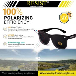 RESIST EYEWEAR Unisex Black Lens & Black Wayfarer Sunglasses with Polarised and UV Protected Lens image 4