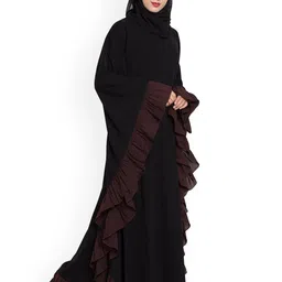 MUSHKIYA Round Neck Solid Kaftan Burqa With Scarf Burqas image 4