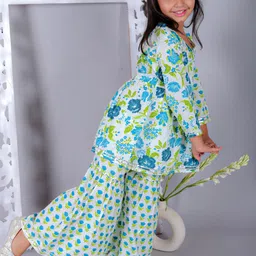 Ka-mee Girls Floral Printed Angrakha Pure Cotton Kurti With Sharara image 5