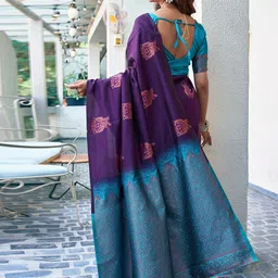 KALINI Woven Design Zari Silk Blend Saree  With Blouse Piece image 5