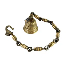 Two Moustaches Gold Toned Brass Temple Hanging Designer Bell With Ethnic Chain image 4