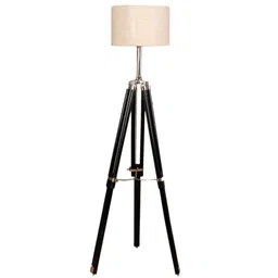 pristine interiors Natural Linen Shade Floor Lamp with Black Base image 4