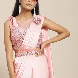Grancy Pink Solid Ready to Wear Leheriya Saree image 3