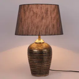 foziq Dijon Grey Fabric Shade Night Lamp With Teracotta Base image 3