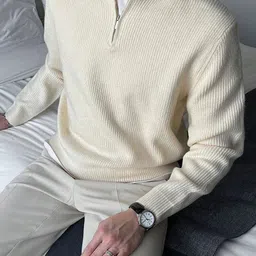 colorchakra Men Self Design High Neck White Sweater image 4