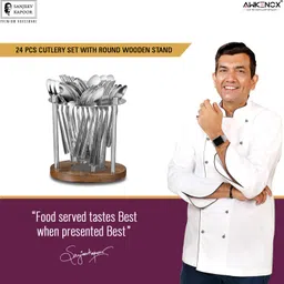 sanjeev kapoor 24+1 Cutlery Set with Stand Stainless Steel, Wooden Cutlery Set image 5