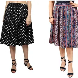 Women Polka Print, Printed Flared Multicolor Skirt-image-46