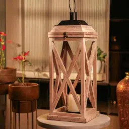 ireka homes Selena Acacia Wood Lantern with Glass-picture-35