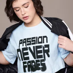 roadster Women Printed Round Neck Pure Cotton Blue T-Shirt-picture-14