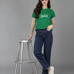 adyavastram Women Typography Round Neck Cotton Blend Green T-Shirt-picture-16