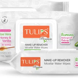 tulips Premium Makeup Remover Wipes Enriched with Aloevera Honey & Vanilla (Pack 3) Makeup Remover-picture-24