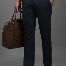 louis philippe Men Slim Fit Dark Blue Polyester Trousers-picture-19