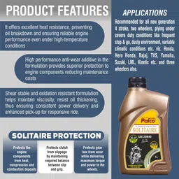 pl super palco 4T 20W40 SOLITAIRE Multigrade Engine Oil 1 Liter SAE API-SN JASO MA-2 BS-6 Synthetic Technology 4 Stroke Air Cooled Engine Oil for Bikes Enhanced Pick Up Full-Synthetic Engine Oil image 5