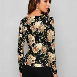 dream beauty fashion Casual Regular Sleeves Printed Women Black Top image 3