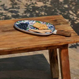 chumbak Jaipur Backyard White & Blue 15 Inch Ceramic Appetizer Platter image 1