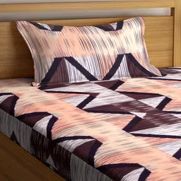klotthe Multicolor Geometric 300 TC Cotton Single Bedsheet with 1 Pillow Cover image 3