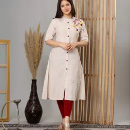 looms21 Women Embroidered Cotton Blend A-line Kurta-picture-10