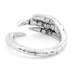 Roadster Oxidised Silver-Plated Handcrafted Dragon Claw Adjustable Finger Ring image 2