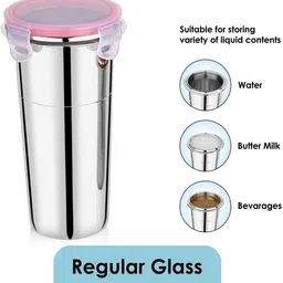 etailista Stainless Steel 600ml click seal Tumbler Glass for Milk, Juice, Office, Travel Glass Water/Juice Glass image 2