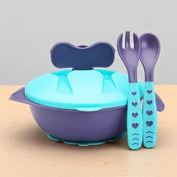 cradleve Compact 3in1 Baby Feeding Bowl Set with Lid, Spoon & Fork - Plastic, Food Grade Plastic - BPA Free , Latex Free-picture-33