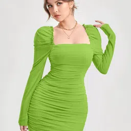 couplehub Women Bodycon Green Above Knee/Mid Thigh Length Dress-picture-23