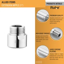 ruhe Full Brass 1 Inch Extension Nipple For Faucet Fittings Set Of 2 (Chrome Finish) Faucet Nozzle image 3