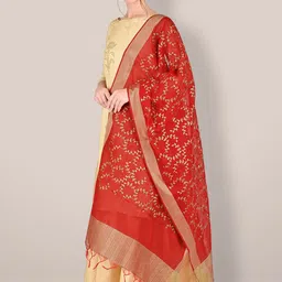 Dupatta Bazaar Women Red & Gold-Toned Embroidered Dupatta image 2
