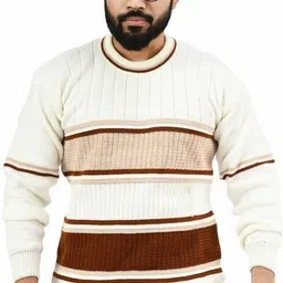 Men Striped Round Neck Brown Sweater-image-79