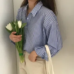 femibazaar Women Oversized Fit Striped Button Down Collar Casual Shirt image 4