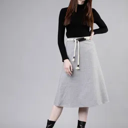 tokyo talkies Women Solid Flared Grey Skirt image 2
