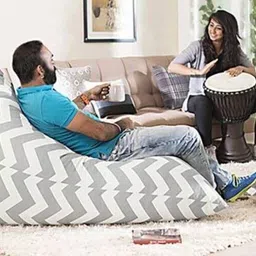 style homez XXL PREMIO,100% Cotton Canvas Pyramid Bean Bag, Chevron Grey Color Lounger Bean Bag With Bean Filling image 2