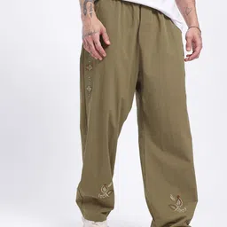 glitchez Men Relaxed Brown Polycotton Trousers image 2