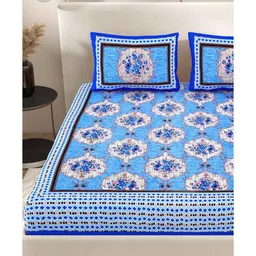 patricko Blue Floral 200 TC Cotton Double Queen Sized Bedsheet With 2 Pillow Covers image 4