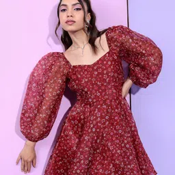 tokyo talkies Women A-line Maroon Mini/Short Dress-picture-13