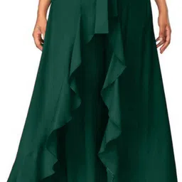 deklook Women Flared Dark Green Crepe Trousers-picture-16