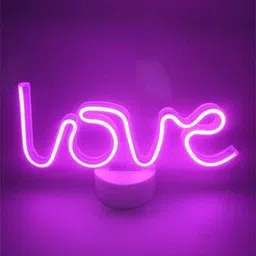 Love sign LED Neon Light with Holder Base, Battery Operated, Kids Neon Table Lamps Love Shape Decorations, Neon Gift for Party Christmas Birthday Bedroom Decor Table Lamp (35 cm, Pink) Table Lamp-image-56