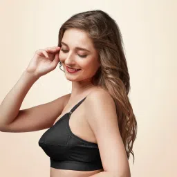 Trylo Krutika Plain Cotton Fabric Opulent Full Cup Bra - Black image 3