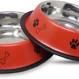 Anti Skid Printed Stainless Steel Feeding Water Bowls for Dogs, Cats - Pack of 2 Steel Pet Bowl-image-4