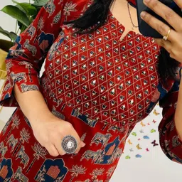 ethenictime Women Cotton Rayon Kurta Pant Dupatta Set image 4