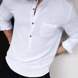 combraided Men Solid Cotton Blend Straight Kurta image 4