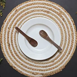 PAROKSH 2-Pcs Brown & White Round Table Placemats image 3