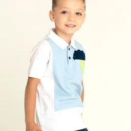 Cherry Crumble Unisex Kids Blue & White Colourblocked Polo Collar T-shirt image 2