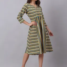 KALINI Women Multicoloured Geometric Striped Keyhole Neck Flared Sleeves Quirky Anarkali Kurta image 2